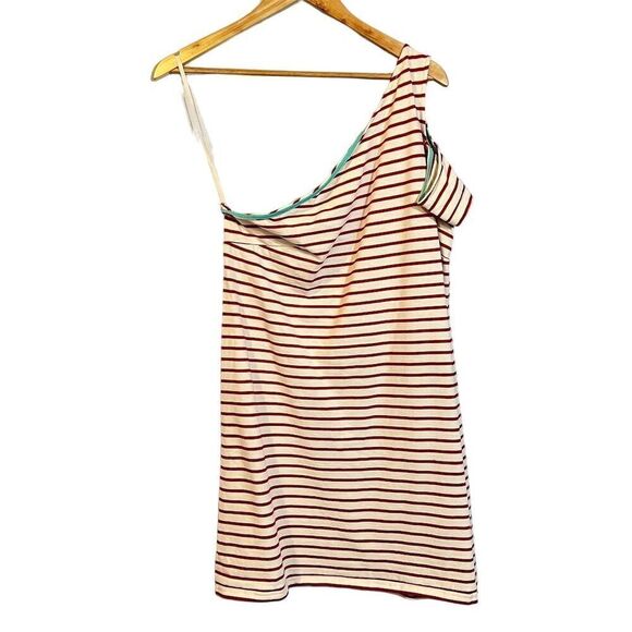 Anthropologie Maeve One-Shoulder Red Stripe Mini Dress Size L Summer Casual - Picture 2 of 6